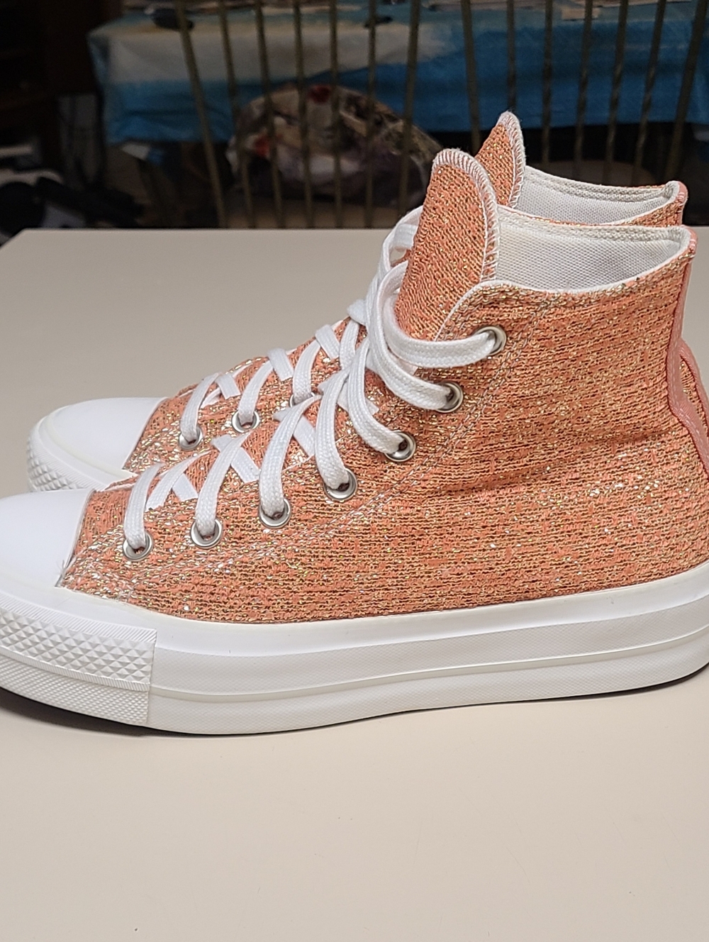 Converse CTAS Lift Metallic glitter platform casual hi top sneakers size 8 1/2 - Picture 5 of 10